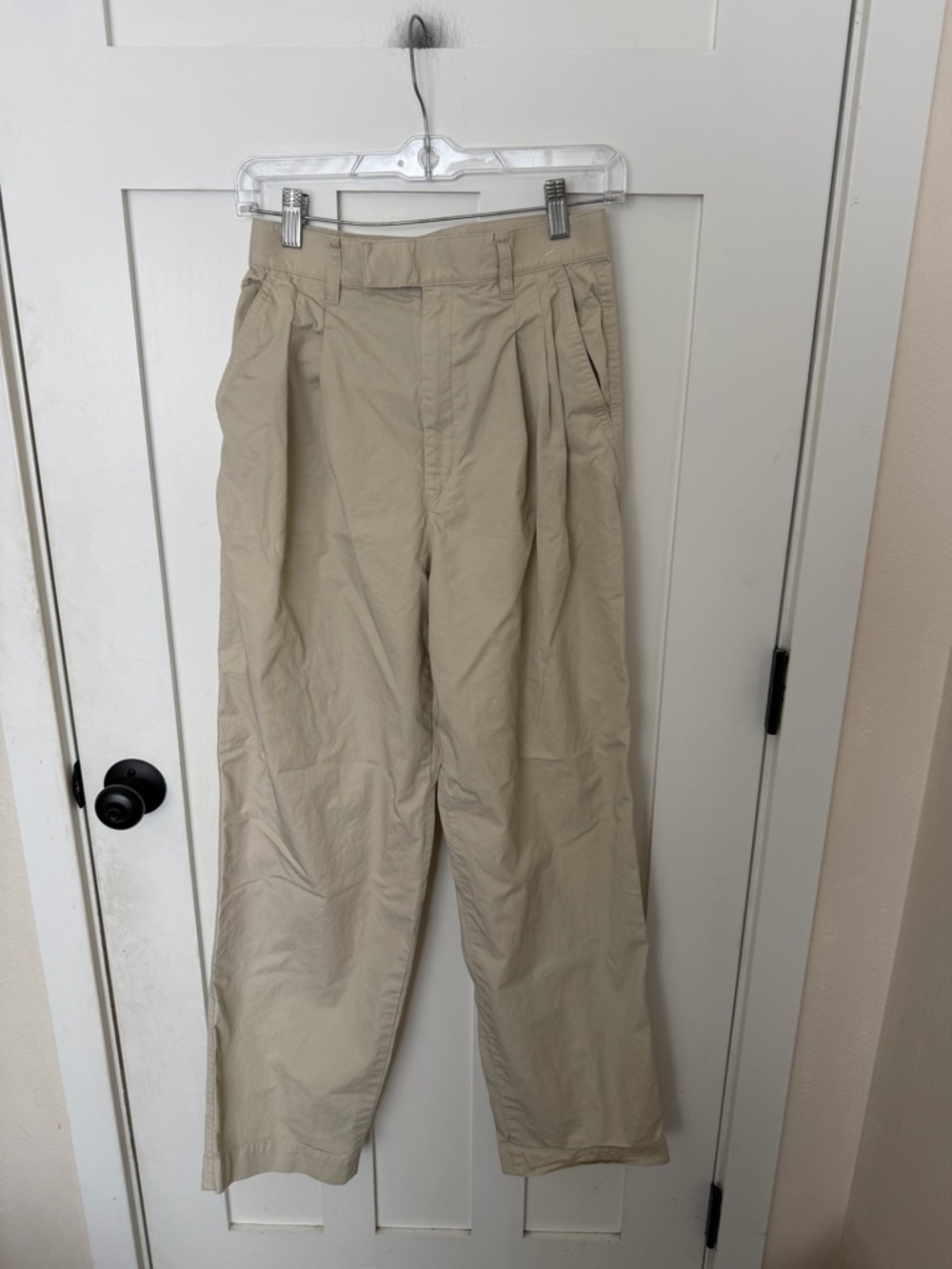 Uniqlo High Rise Tapered Wide leg Pleated Pants Beige Tan Cotton Size 2 - Picture 2 of 10